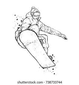 Un snowboarder con ropa colorida. Ilustración vectorial. Deportes, deportes extremos, actividades al aire libre.