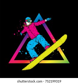 A snowboarder in colorful clothes. Vector illustration. Sports, extreme sports, outdoor activities.
