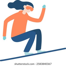 Snowboarder crouching on snowboard wearing winter clothes, gloves and goggles while snowboarding down a snowy slope, winter sports concept illustration