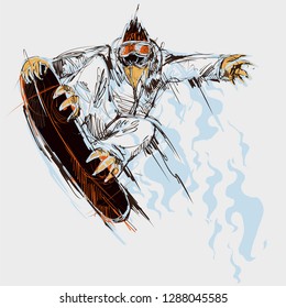 Snowboarder crow on fire