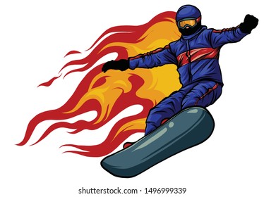Snowboarder crow on fire vector illustration art