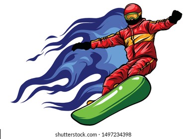 Snowboarder crow on fire vector illustration art