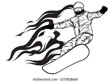 Snowboarder crow on fire vector illustration art