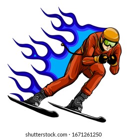 Snowboarder crow on fire vector illustration design