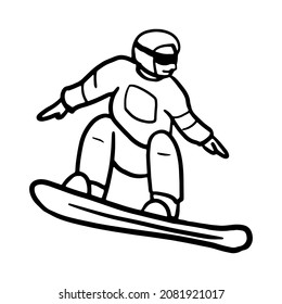 Snowboarder in doodle style. Isolated vector.