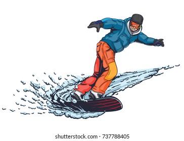 Dibujo dinámico Snowboarder en estilo dibujado a mano