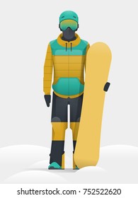 snowboarder equiped holding his board