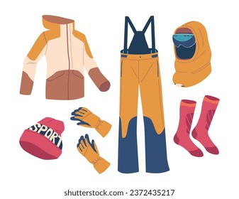 Snowboarder Equipment And Clothes, Essential For Shredding The Slopes. Set Includes Boots, Protective Gear