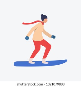 Snowboarder flat icon. Guy, scarf, snowboard. Winter sport concept. Can be used for topics like activity, training, hobby, healthy lifestyle