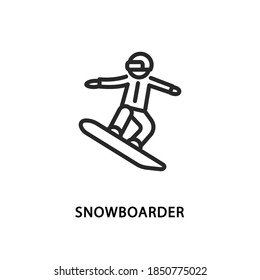 Snowboarder flat line icon. Vector illustration a person who jumping through air.