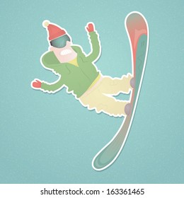 Snowboarder flying against. Paper cutout