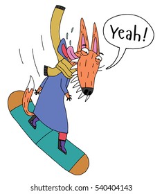 Snowboarder Fox Riding