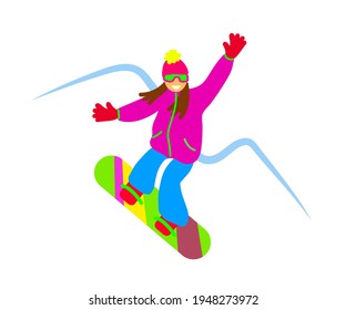 Snowboarder girl on a white background. Cartoon. Vector illustration.