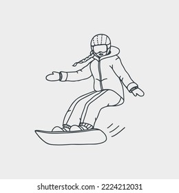 Snowboarder girl vector illustration. snowboard sport