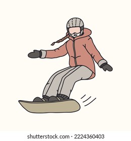 Snowboarder girl vector illustration. snowboard sport