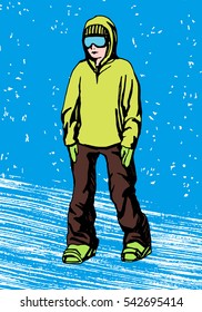 Snowboarder hand drawn illustration. Extreme winter sport