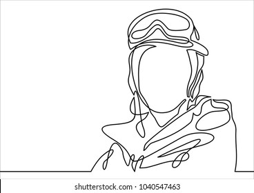 Snowboarder head- continuous line drawing