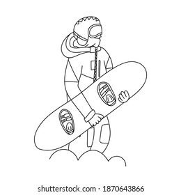 Snowboarder hoalding board doodle illustration