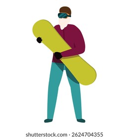Snowboarder is holding a snowboard, ready for a day on the slopes
