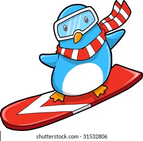 Snowboarder holiday Penguin Vector Illustration
