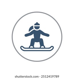 Snowboarder-Symbol. Eine einfache Ikone, die einen Snowboarder auf einer Piste darstellt und so Wintersport und Abenteuer symbolisiert.