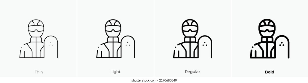 snowboarder icon. Thin, Light Regular And Bold style design isolated on white background