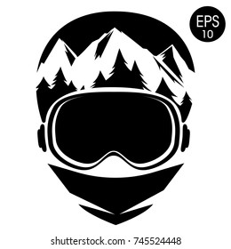 Snowboarder icon. Vector illustration. Freerider in helmet and Ski Goggles