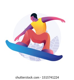 Snowboarder illustration. Vector flat illustration isolated on white background with beautiful pattern behind. Healthy lifestyle.