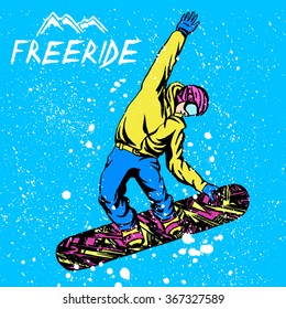 Snowboarder illustration vector. Winter sport, freeride