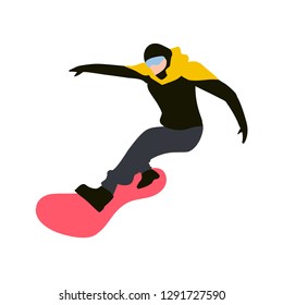 Snowboarder isolated on white background, snowboarding flat vector illustration