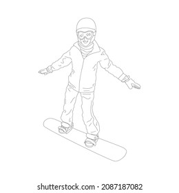 Snowboard aislado en un fondo blanco. Ilustración monocroma.