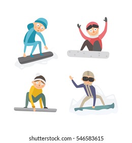 Snowboarder jump in different pose vector.