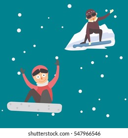 Snowboarder jump in different pose vector.