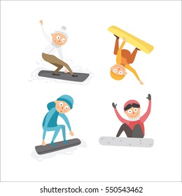 Snowboarder jump in different pose vector.