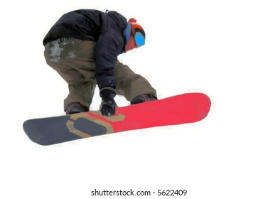 Snowboarder at jump. Isolated on white background.