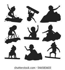 Snowboarder jump silhouette in different pose vector.