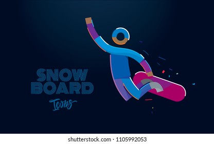 Snowboarder in a jump. Vector color line pictogram