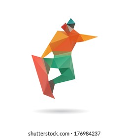 Snowboarder jumping abstract isolated on a white backgrounds, vector illustration