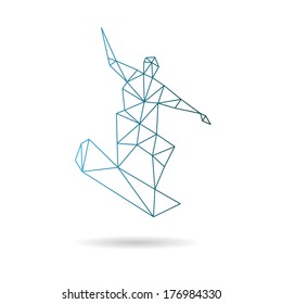 Snowboarder jumping abstract isolated on a white backgrounds