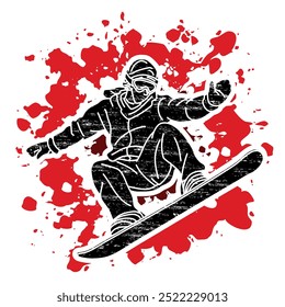 Snowboarder Jumping Action Snowboard Player Extreme Sport Cartoon Graphic Vector