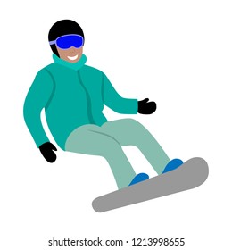 snowboarder jumping cheerful in glasses