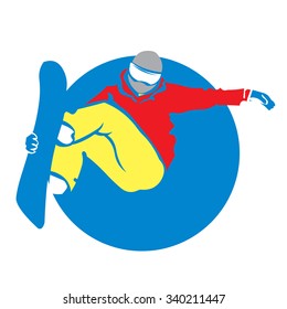 Snowboarder jumping. Cool air pose.