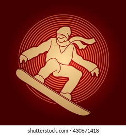 Snowboarder jumping designed on circle line background graphic vector.