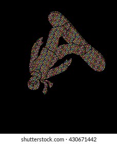 Snowboarder jumping designed using colorful mosaic graphic vector.