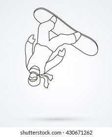 Snowboarder jumping designed using outline graphic vector.