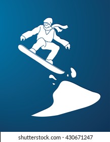Snowboarder jumping graphic vector.