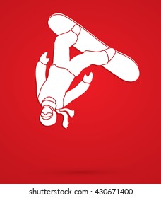 Snowboarder jumping graphic vector.