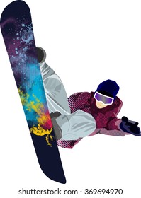 Snowboarder jumping pose winter people tricks illustration 