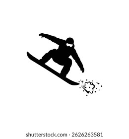 Snowboarder Jumping with Snow Trail, Dynamic Silhouette