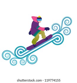 Snowboarder jumping through air, vector illustration